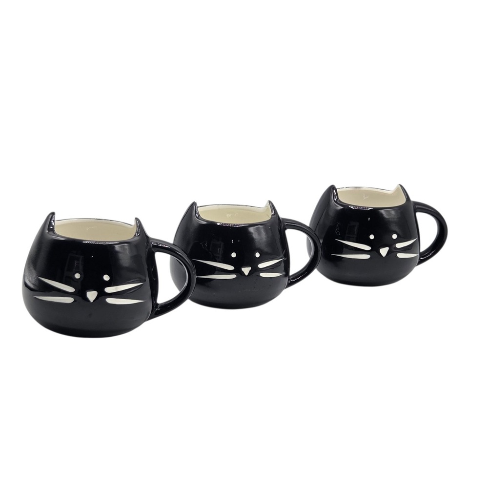 Set of 3 Black Kitty‎ Cat Ceramic Coffee Mug 14oz Cat Lovers Halloween